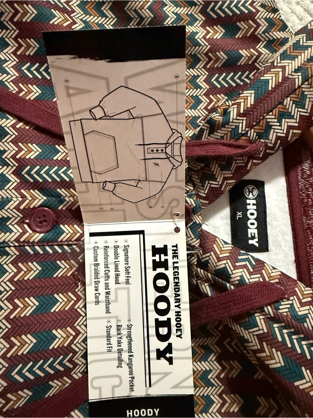 HOOEY Men's Maroon Jimmy Aztec Patterned Pullover Hoodie 0166 - Picture 7 of 12